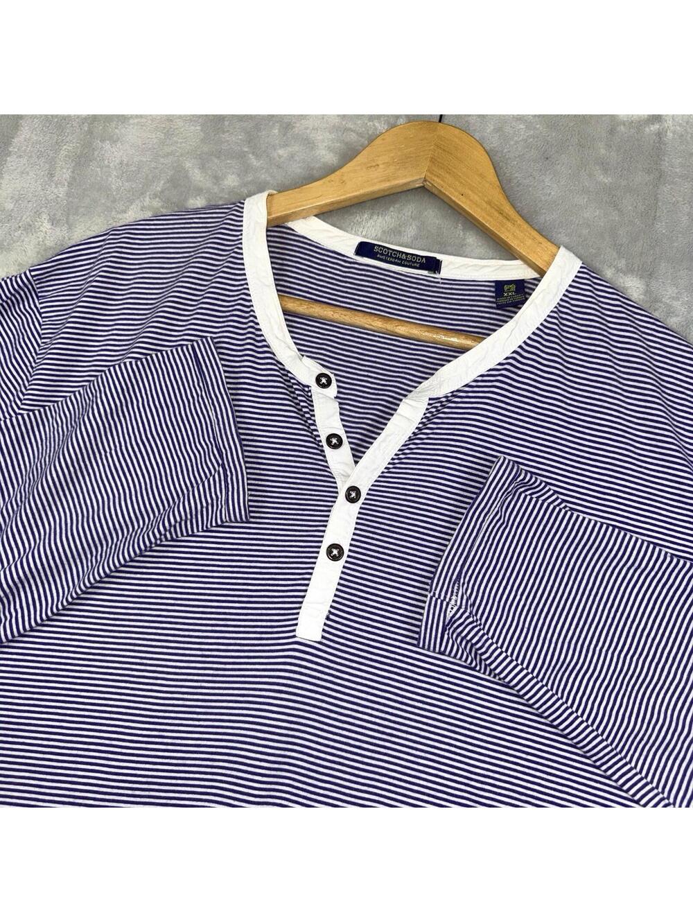 Scotch & Soda Striped Henley Shirt Purple White Long Sleeve Mens XXL Amsterdam